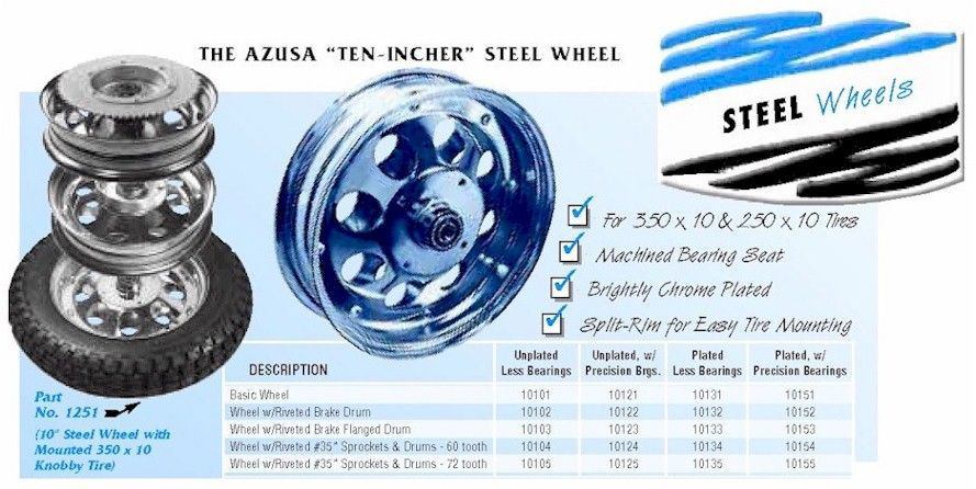 Mini Bike Wheel, 10 in. Chrome Plated, Less Bearings - Image 2